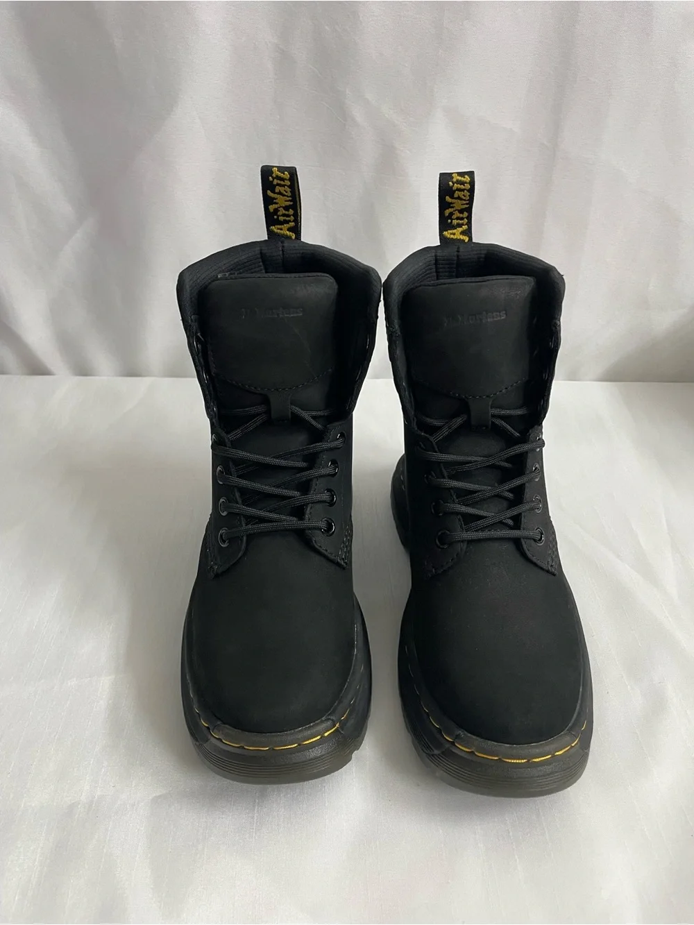 Dr. Martens Crewson Kids Black Combat Boots with Yellow unisex size US 4 M